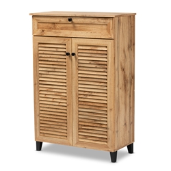 Baxton Studio Coolidge Modern and Contemporary Oak Brown Finished Wood 5-Shelf Shoe Storage Cabinet